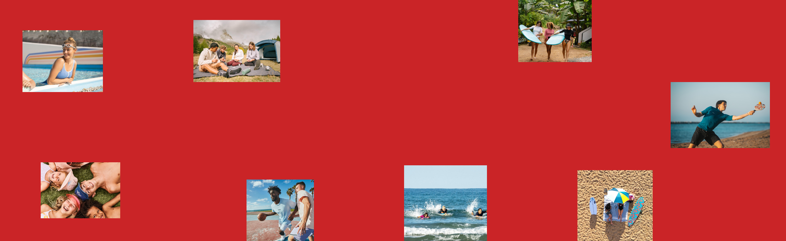 Banner rojo con imagenes de distinta escenas deportivas